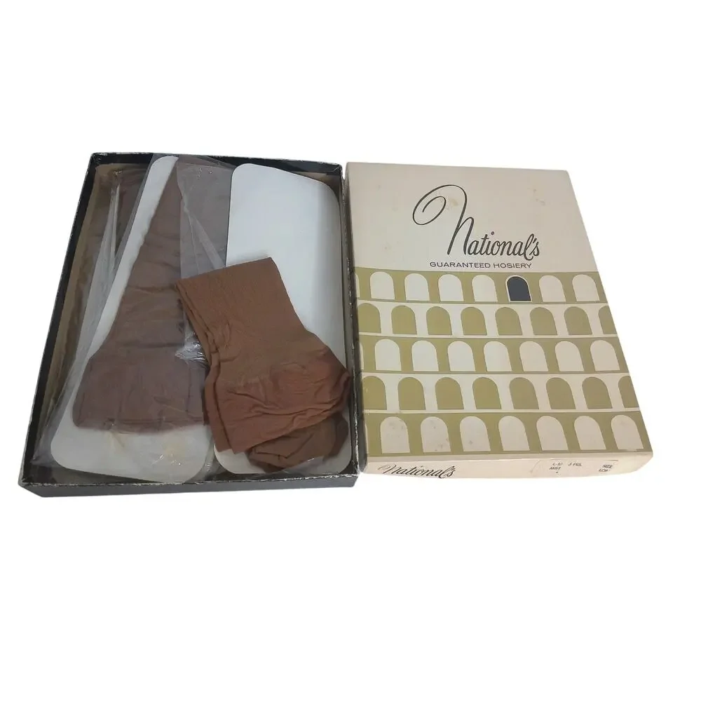 Vintage 1970s 1980s Knee High Stockings Brown Beige Nylon Socks Lot of 5